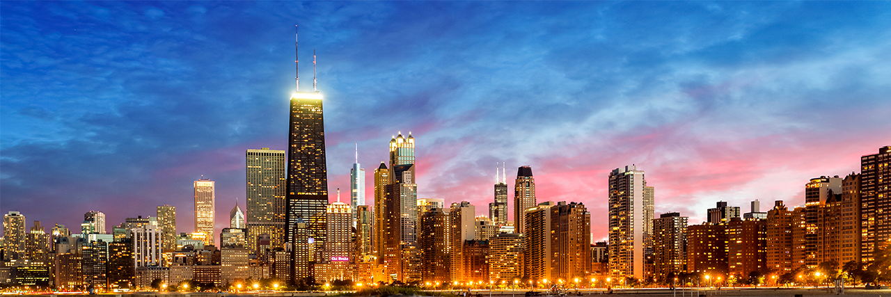 Photo of Chicago skyline at dusk